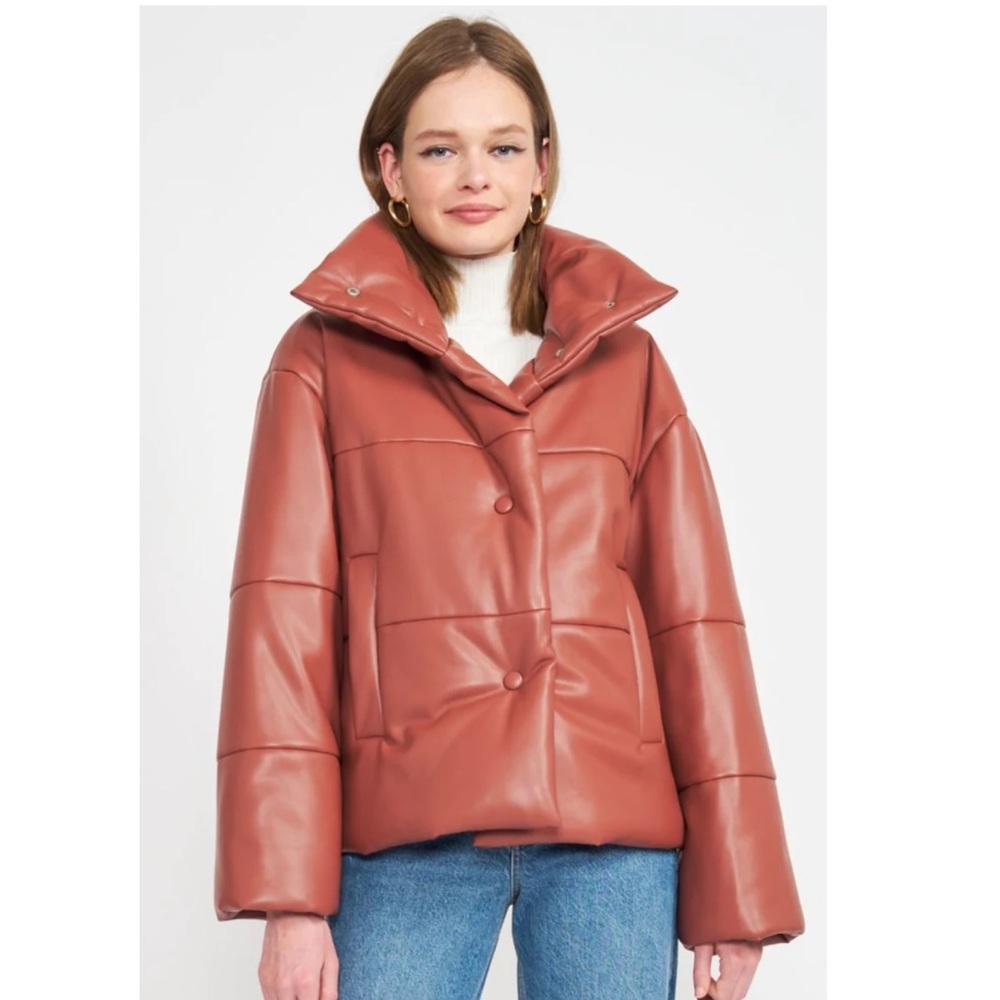 En Saison Lana Faux Leather Puffer Jacket